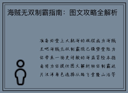 海贼无双制霸指南：图文攻略全解析